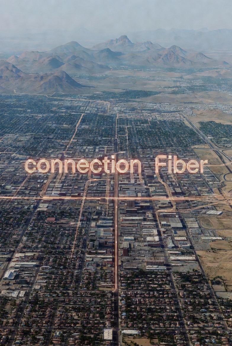 Aerial view of Mesa, Arizona with Connection Fiber network overlay